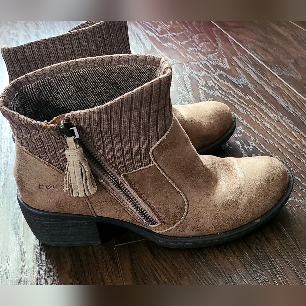 b.o.c. Taupe Ankle Boots with Knit Cuff and Tassel - Picture 1 of 6